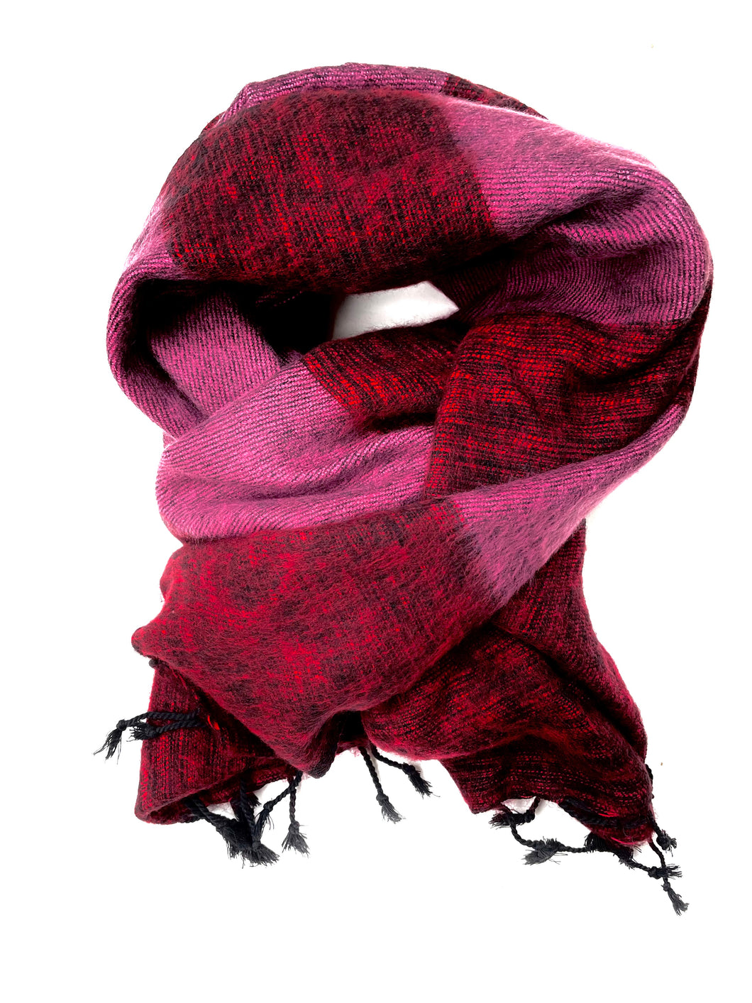 Zachte handgeweven sjaal van Jakwol kleur roze paars gestreept